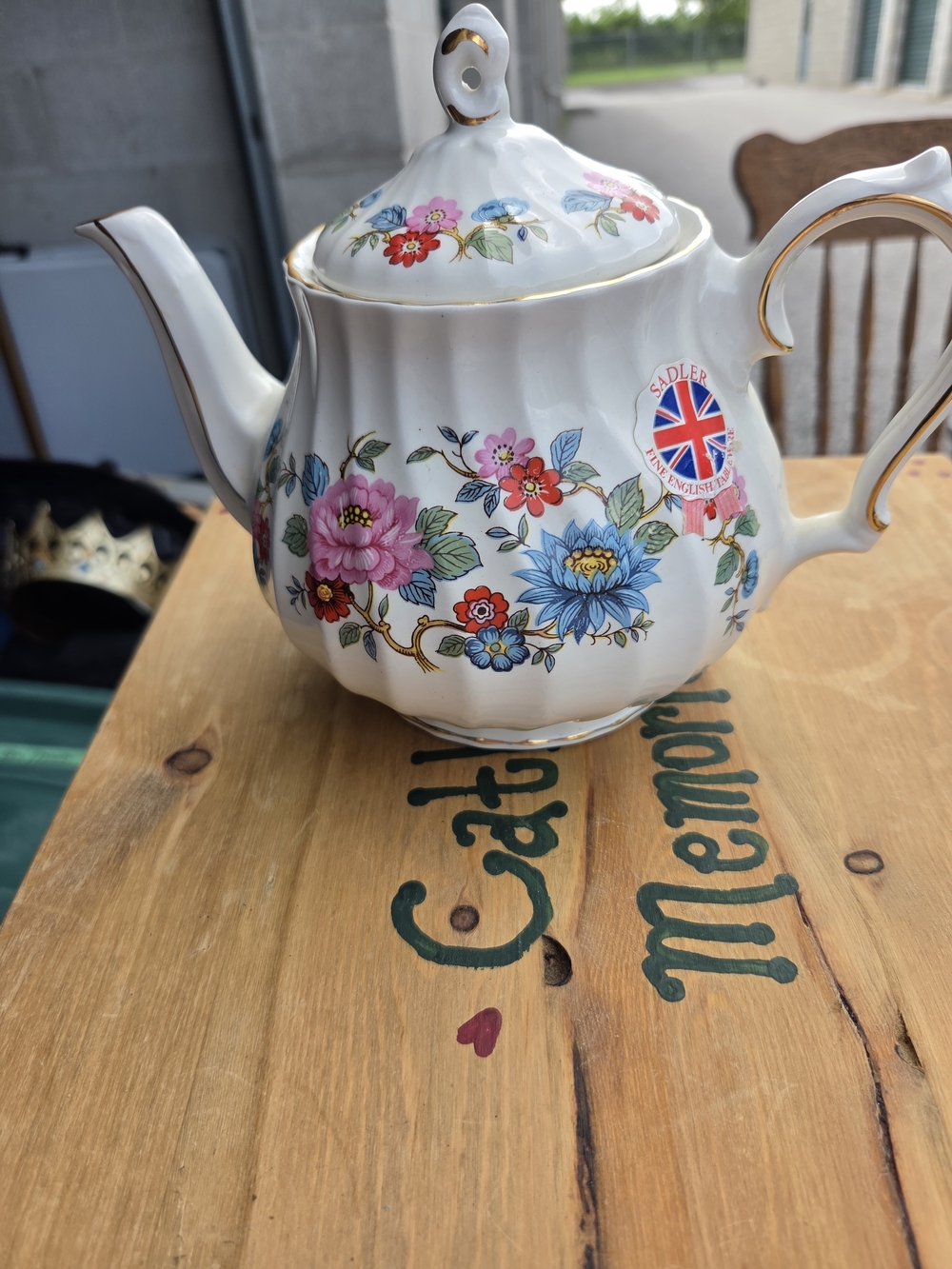 Sandler White Porcelain Teapot with Pink, Blue and Red Floral Design